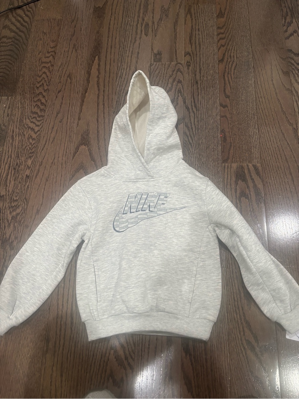 Nike Light Heather Gray Kids Hooded Sweatshirt with Logo